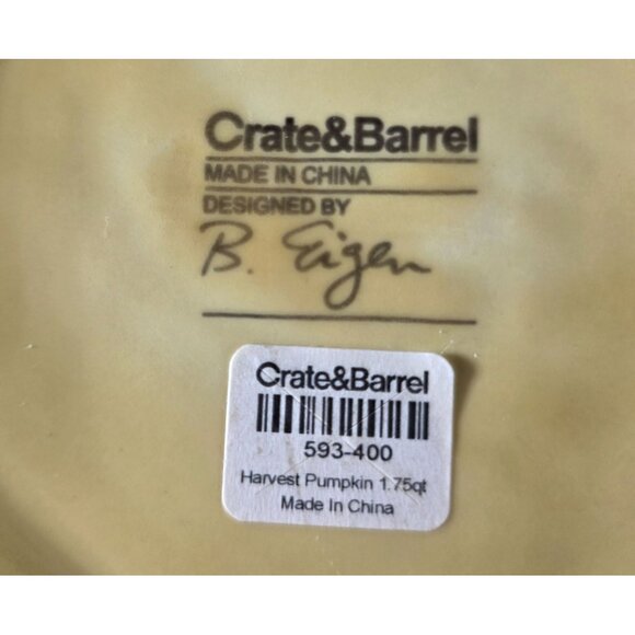 Harvest Yellow Ceramic Pumpkin Lidded Bowl Crate & Barrel Thanksgiving autumn - Picture 4 of 5